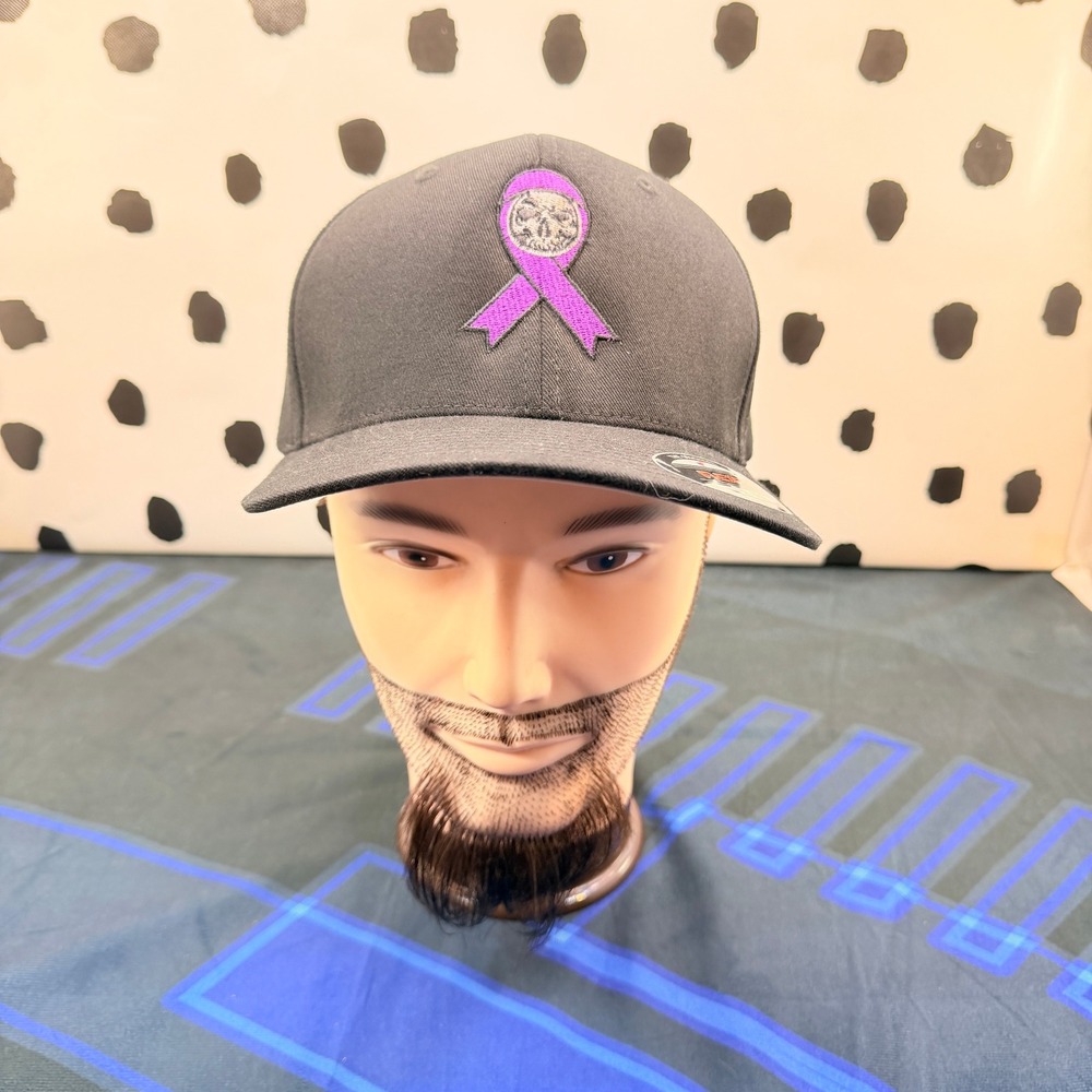 Demons Behind‎ Me Flexfit Hat Men XL/XXL Black Good Awareness Ribbon Skull